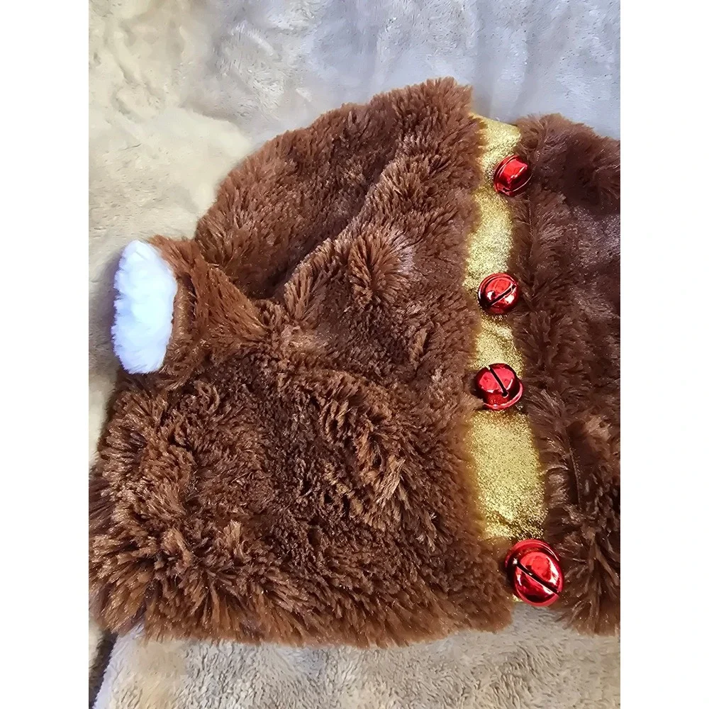 PetHoliday Reindeer Dog Costume Brown Faux Fur Red Sequin Antlers Jingle Bells M